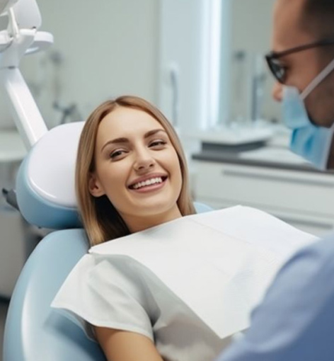 Smiling female patient in dental treatment chair